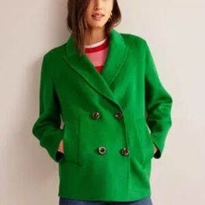NWOT Boden Kelly Green Wool Blend Double Breasted Pea Coat UK 18 US 14